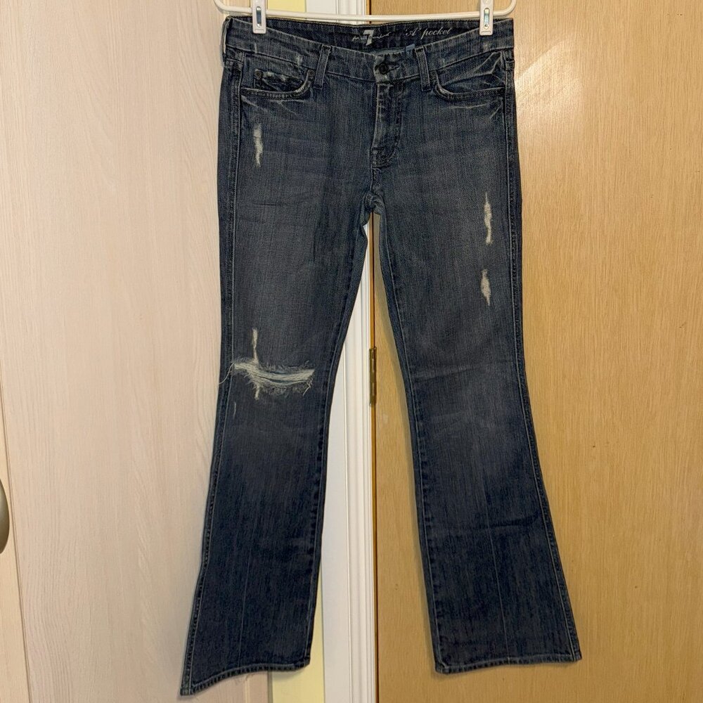 7 For All Mankind Low-Rise Distressed Flare Jeans